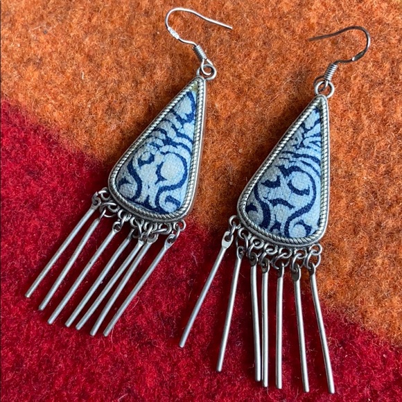 Artisan Jewelry - Unique Chinese indigo silver earrings